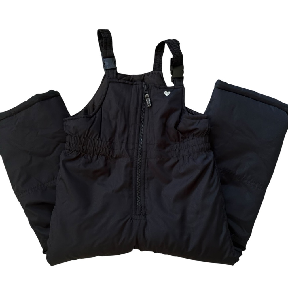 Carters Girls Black Ski Bibs Medium 5/6 Snow Pants Adjustable Straps Heart Logo